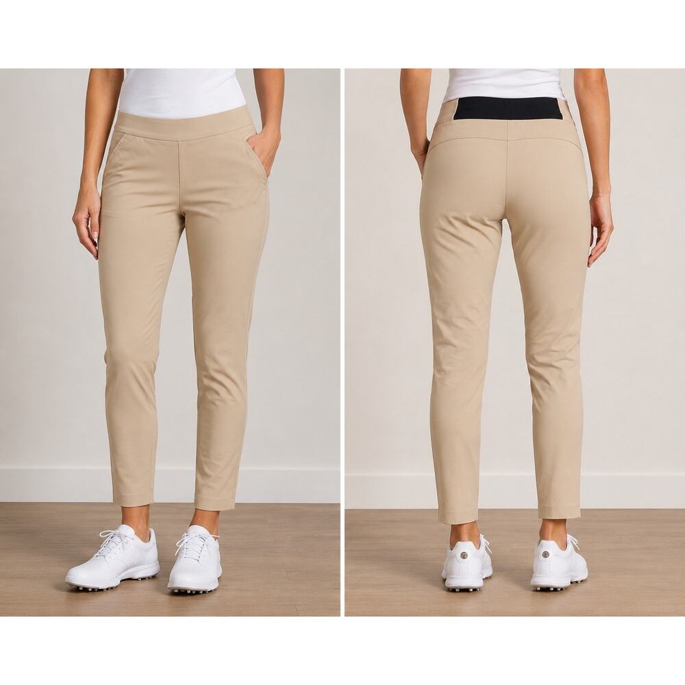 Peter Millar Women’s Tan Golf Ankle Pants – Size 0 Side Zipper Black Stretchband